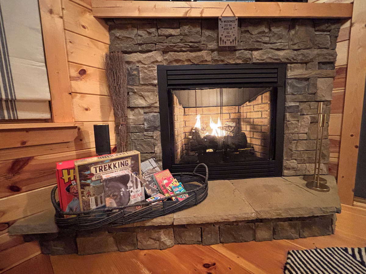 Stone fireplace at The Cozy Nook